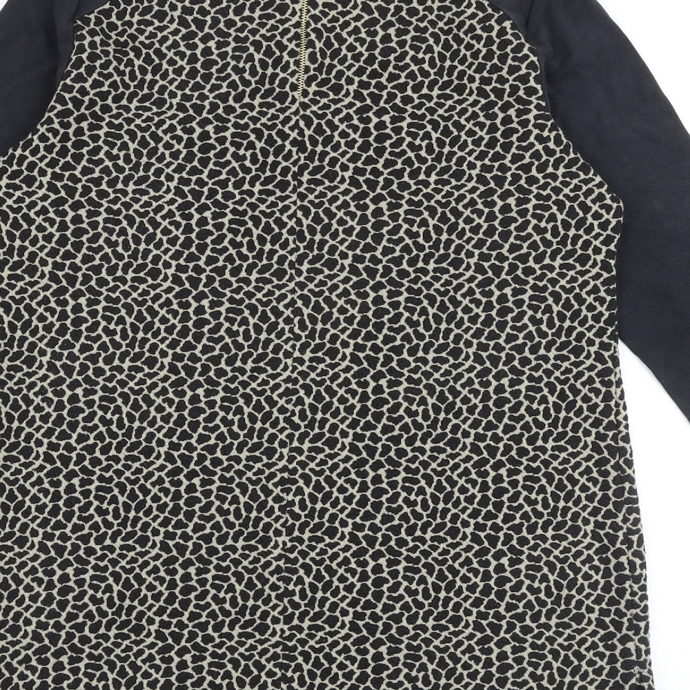 Marks & Spencer Womens Black Geometric Polyester A-Line Size 14 Round Neck Zip