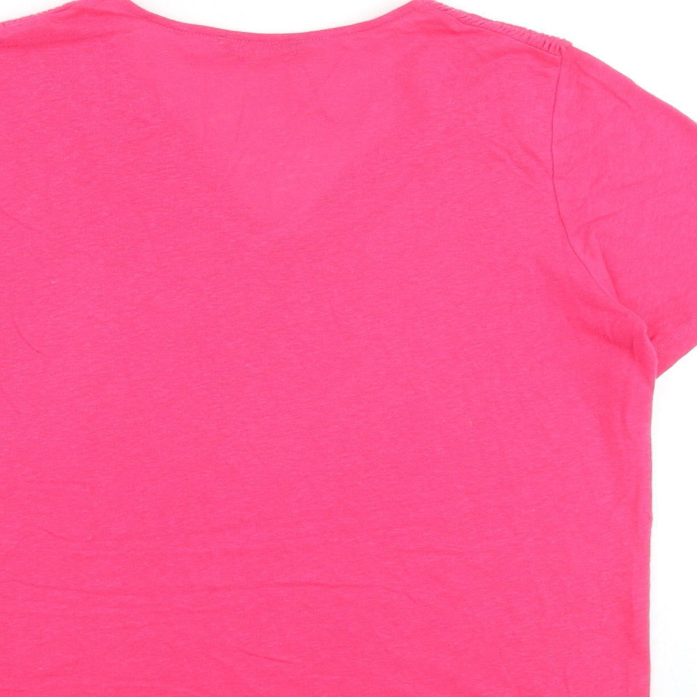 Marks & Spencer Womens Pink Flax Basic T-Shirt Size 6 V-Neck