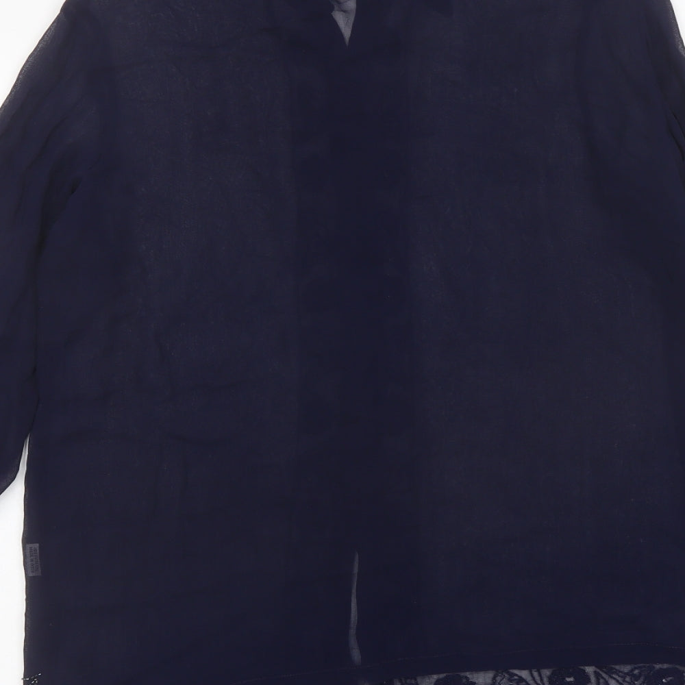 Pomodoro Womens Blue Viscose Basic Button-Up Size M Collared - Embellished