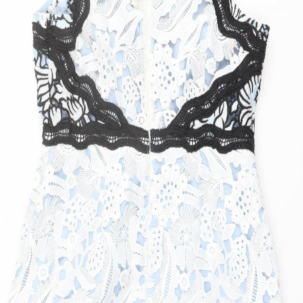 Topshop Womens Blue Geometric Polyester Shift Size 10 Round Neck Zip