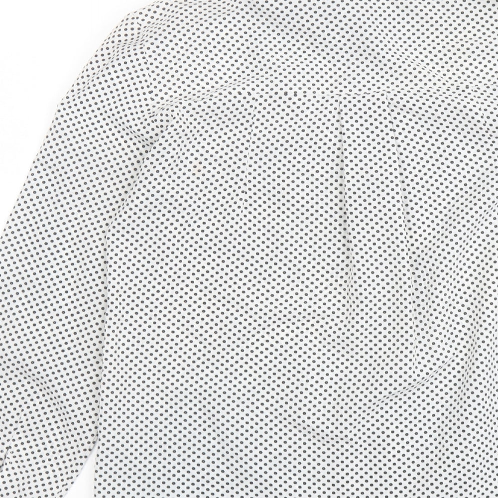 Topshop Womens White Polka Dot Polyester Basic Button-Up Size 8 Collared