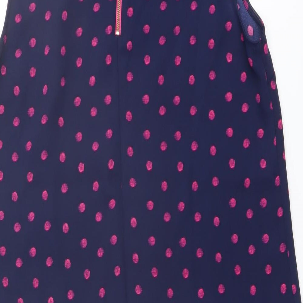 Adrienne Vittadini Womens Blue Polka Dot Polyester Shift Size 8 Round Neck Zip