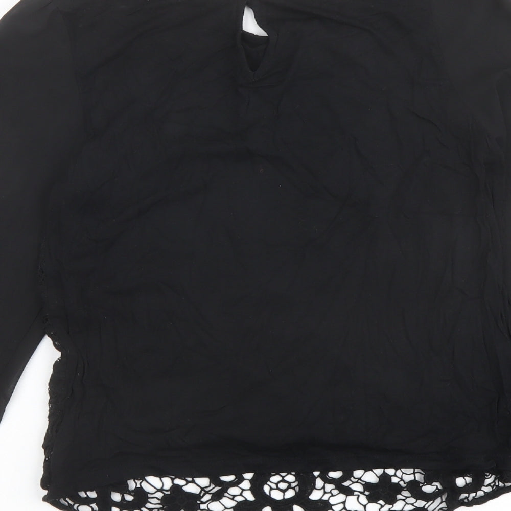Warehouse Womens Black Viscose Basic Blouse Size 10 Round Neck - Lace Front