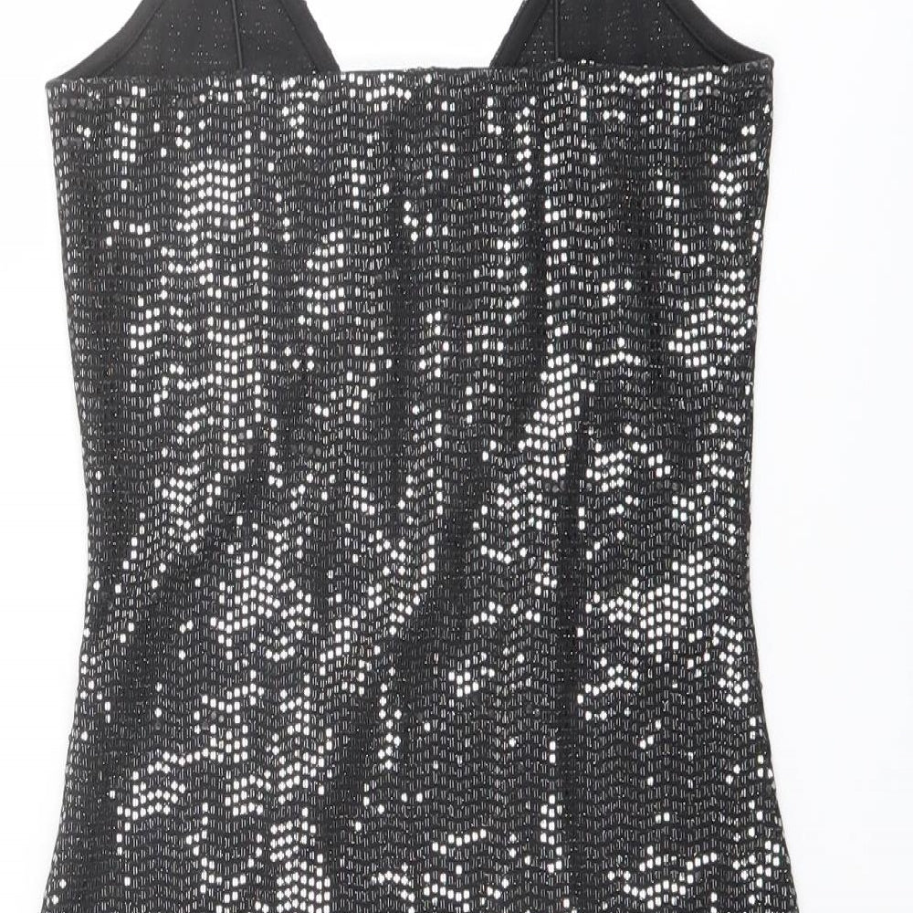 H&M Womens Black Polyester Bodycon Size XS V-Neck Pullover