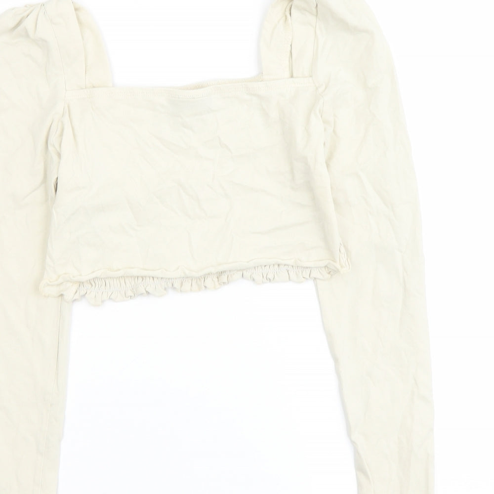 Topshop Womens Beige Cotton Cropped Tank Size 14 Square Neck