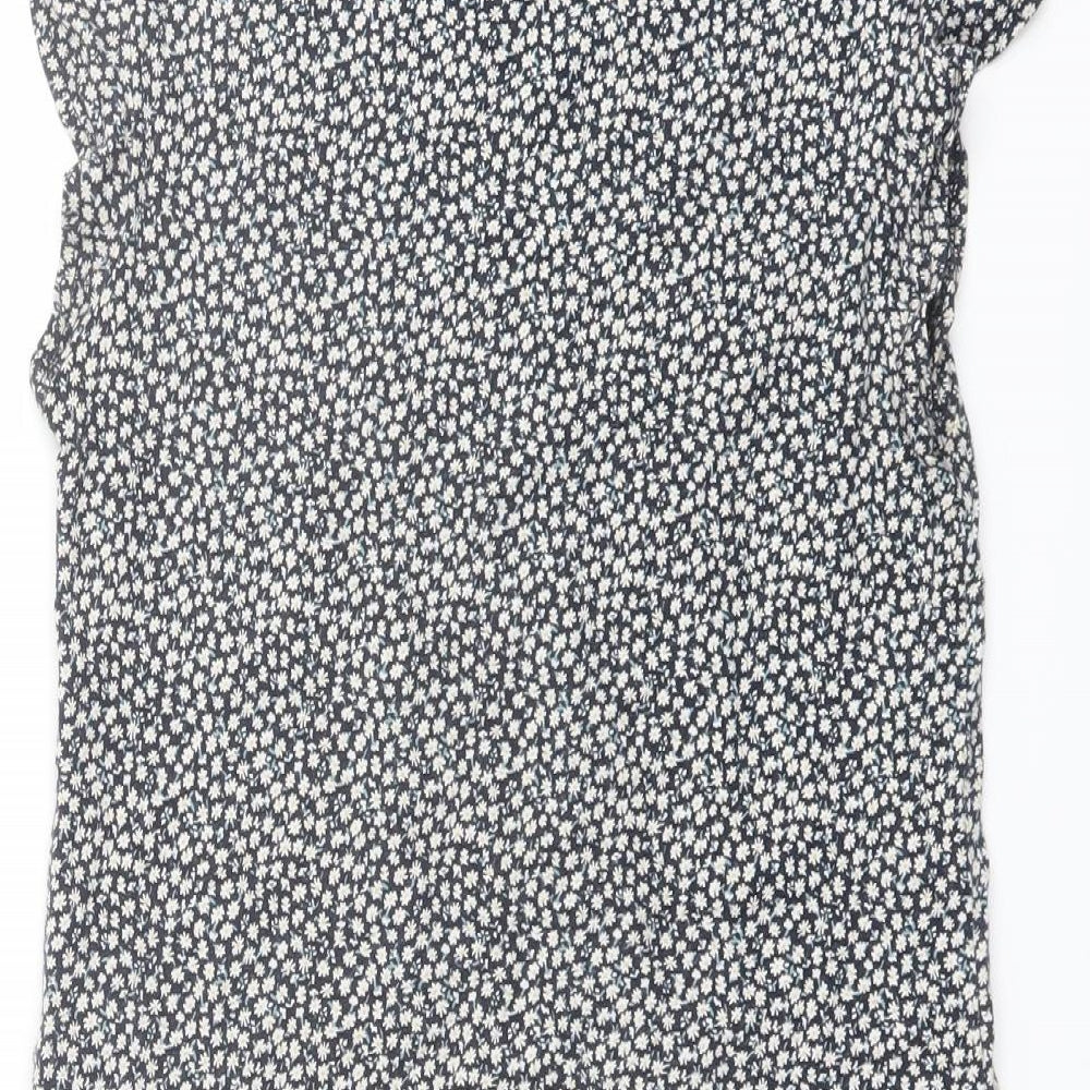 H&M Womens Blue Floral Viscose Basic Blouse Size S Round Neck