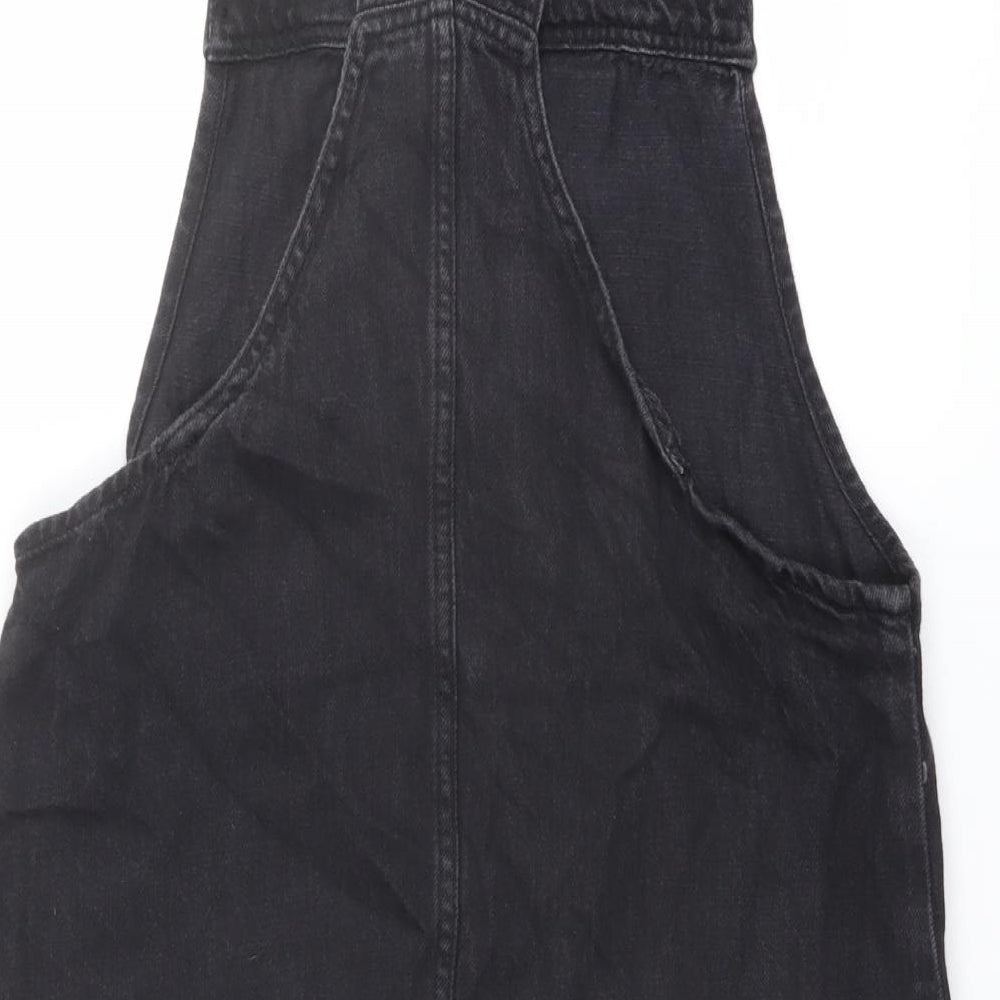 Topshop Womens Grey Cotton Pinafore/Dungaree Dress Size 12 Square Neck Pullover