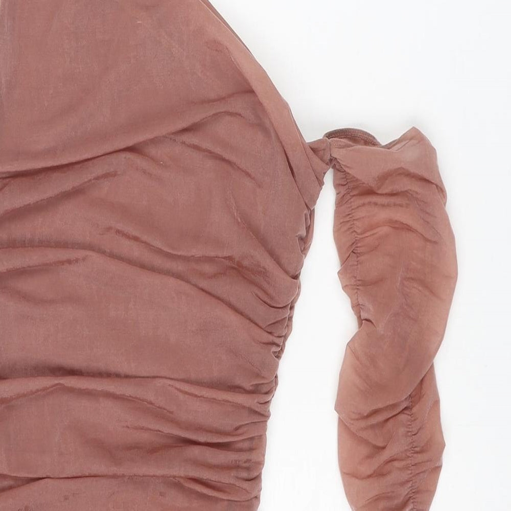 Zara Womens Brown Polyester Bodycon Size S Off the Shoulder Pullover - Asymmetric Neckline