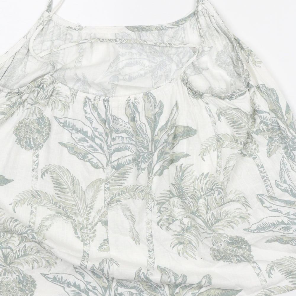 H&M Womens White Geometric Viscose Basic Tank Size M Round Neck