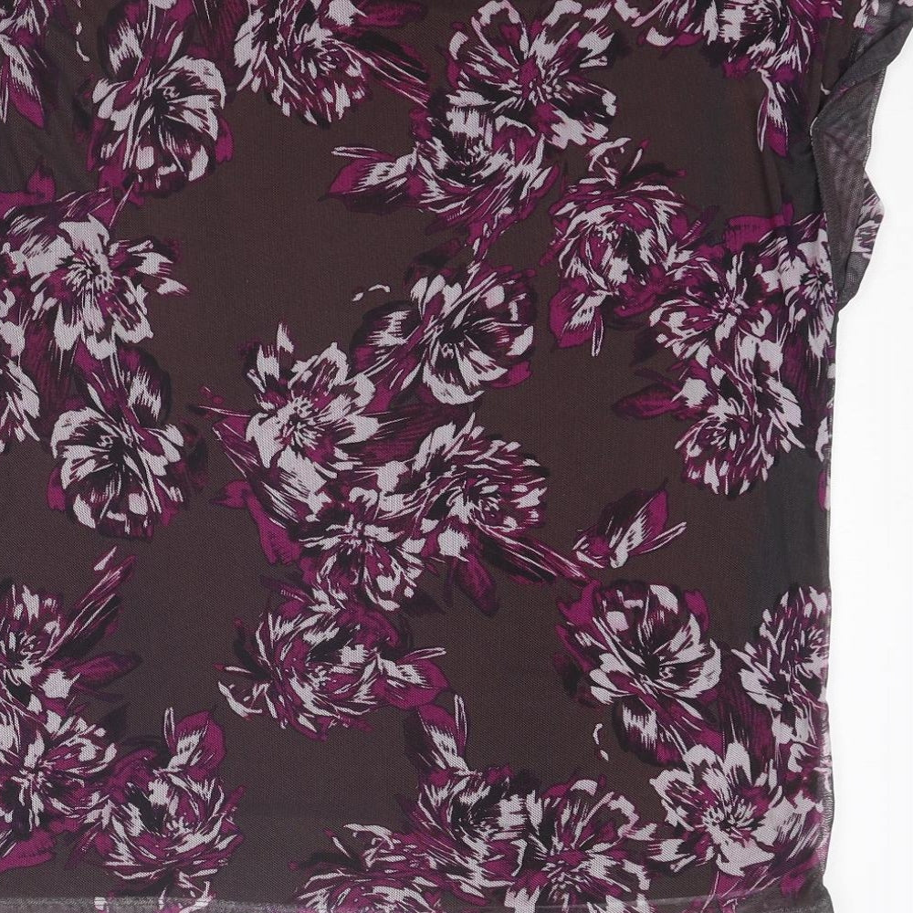 Adrienne Vittadini Womens Purple Floral Polyester Basic T-Shirt Size M Round Neck
