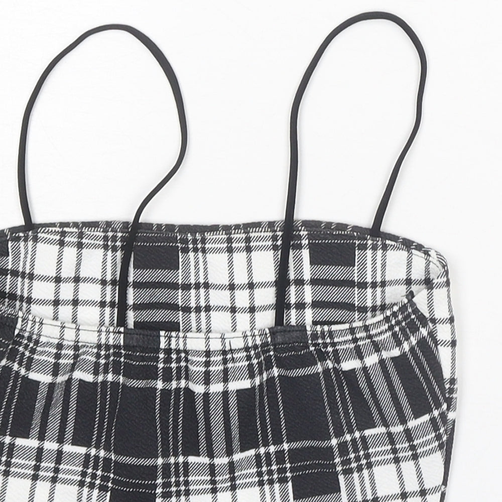 PRETTYLITTLETHING Womens Black Plaid Polyester Cropped Tank Size 4 Square Neck