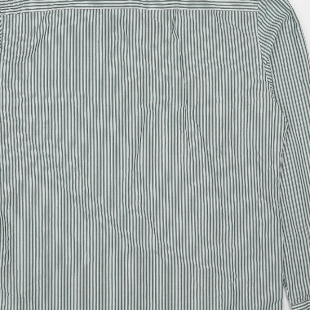 Dimensions Womens Green Striped Cotton Basic Button-Up Size 16 Collared