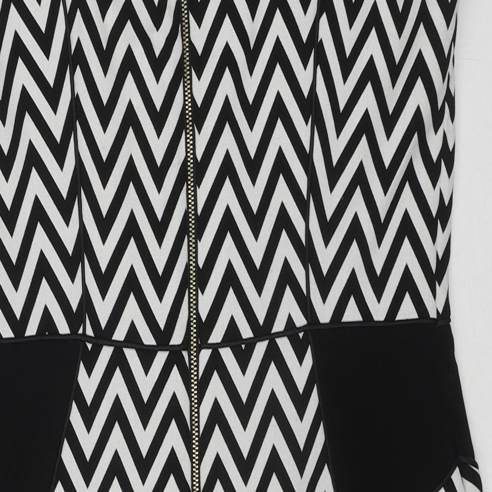 H&M Womens Multicoloured Geometric Polyester Shift Size 14 Round Neck Zip