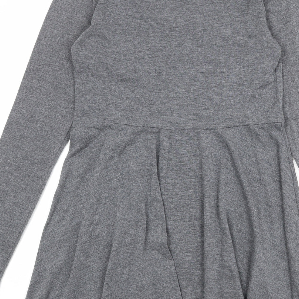 Topshop Womens Grey Polyester T-Shirt Dress Size 10 Round Neck Pullover