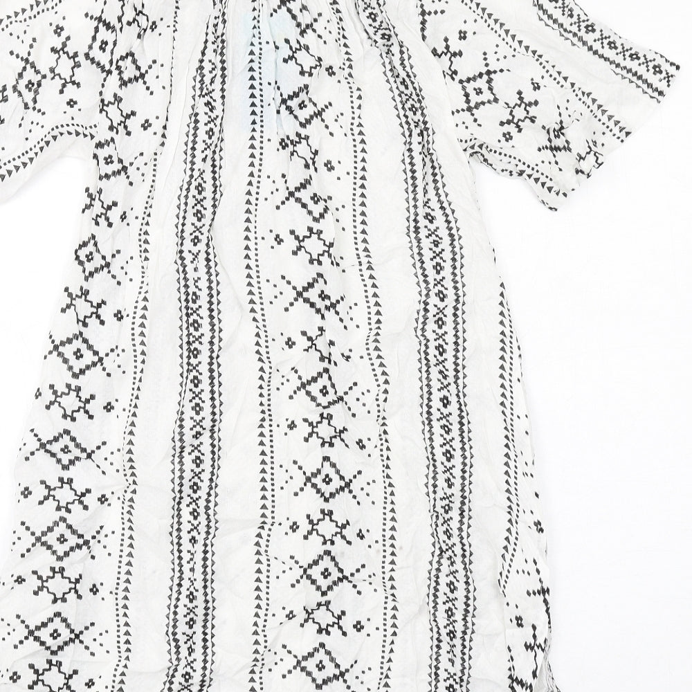 New Look Womens White Geometric Viscose A-Line Size S Boat Neck Pullover