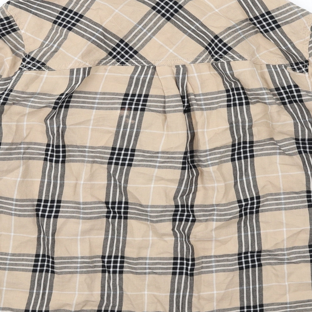 H&M Womens Beige Plaid Cotton Basic Button-Up Size 6 Collared