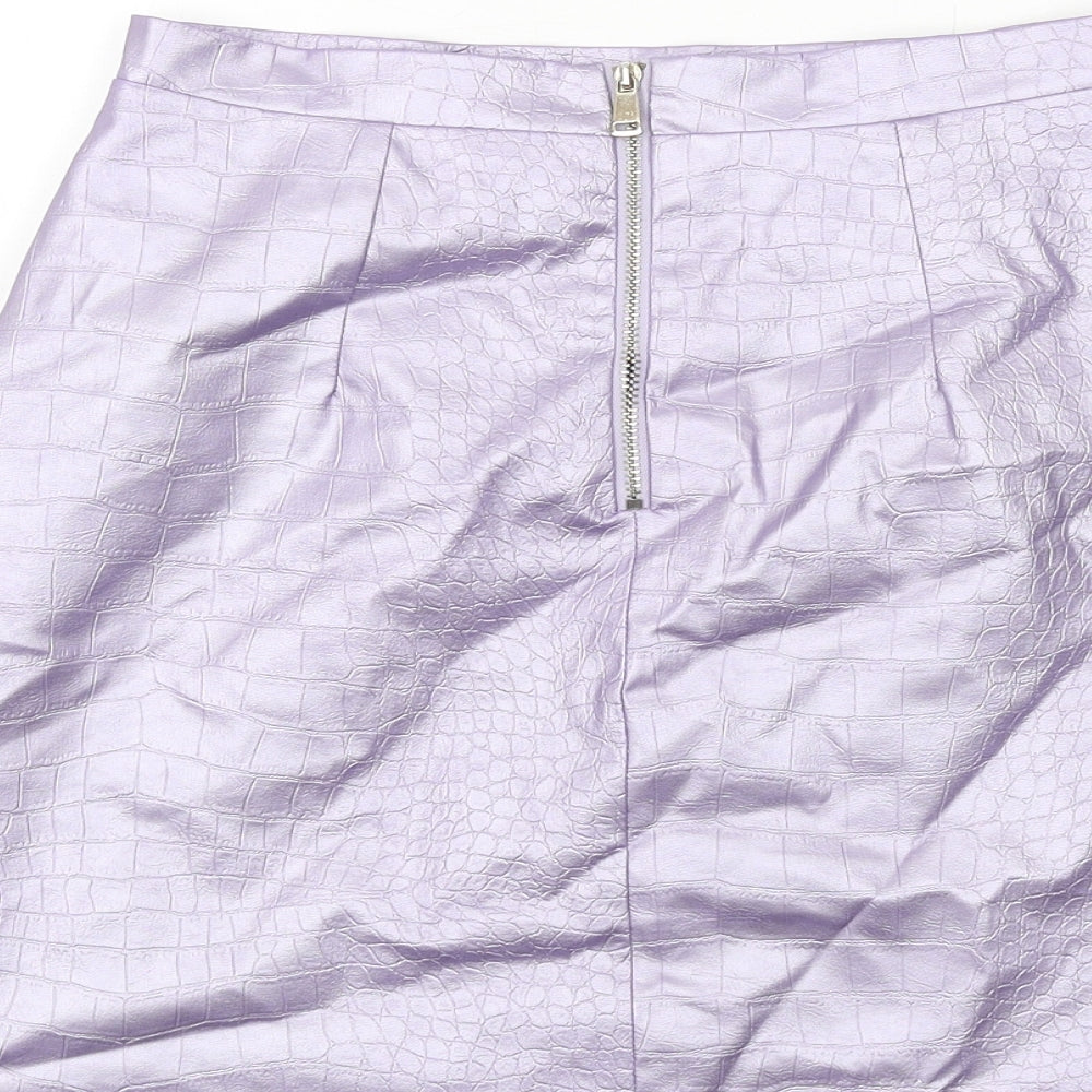 River Island Womens Purple Animal Print Polyester A-Line Skirt Size 8 Zip - Croc texture