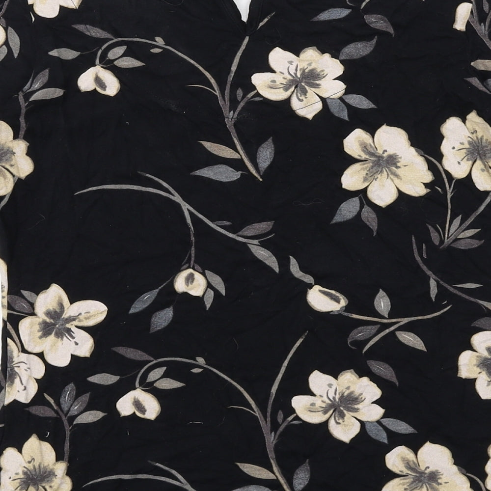 NEXT Womens Black Floral Viscose Basic T-Shirt Size 6 Scoop Neck
