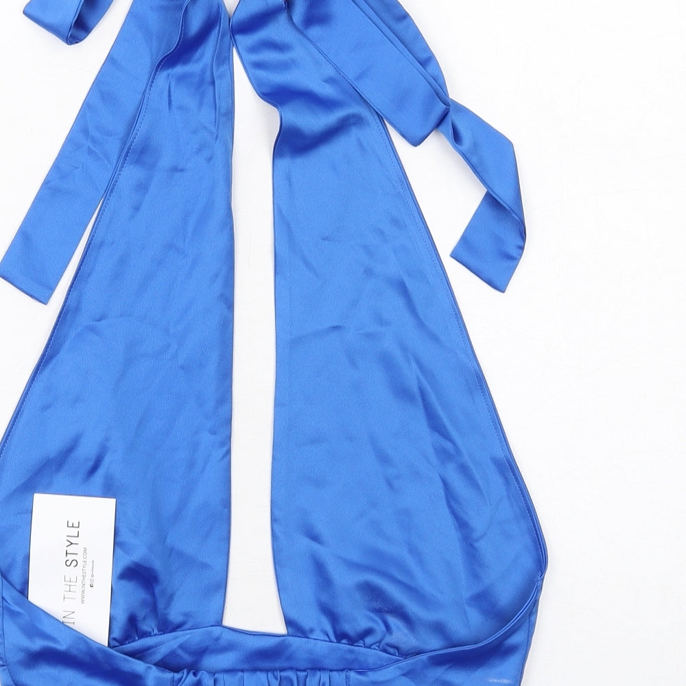 In the Style Womens Blue Polyester Cropped Tank Size 10 Halter - Open Back