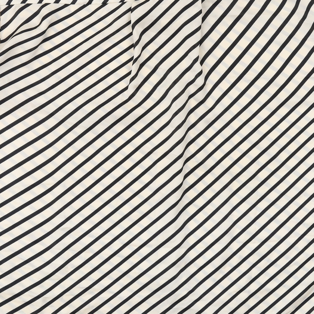 H&M Womens Ivory Striped Polyester Basic Button-Up Size L Collared