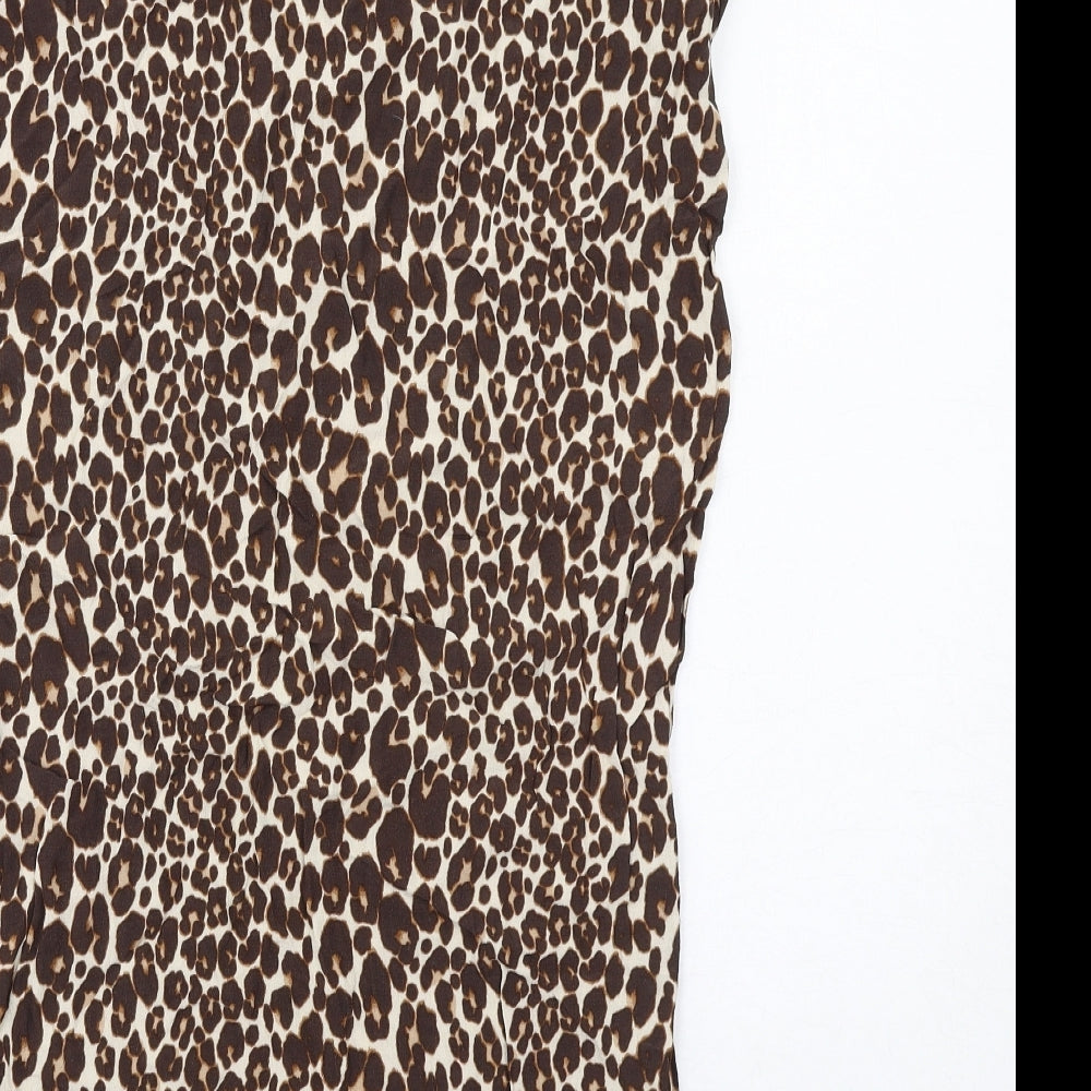 Next Womens Beige Animal Print Viscose T-Shirt Dress Size 8 Round Neck Pullover - Leopard Print