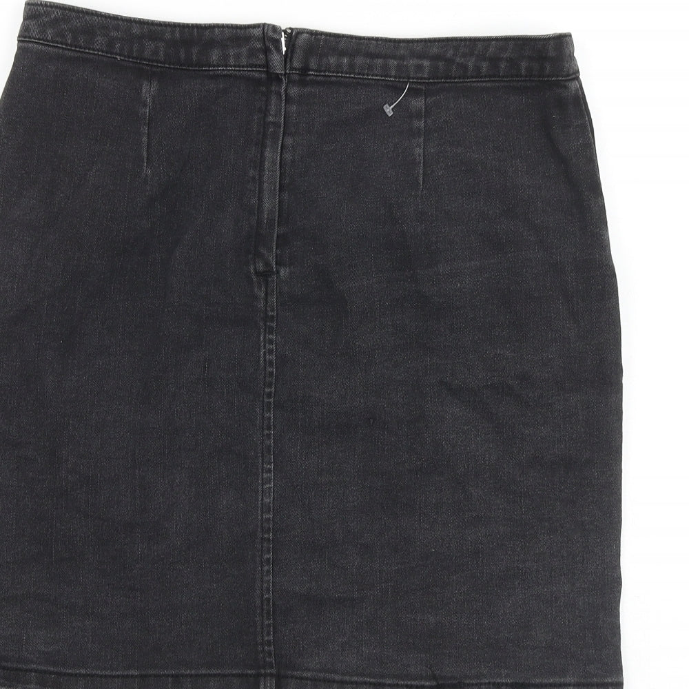 Warehouse Womens Grey Cotton A-Line Skirt Size 12 Zip