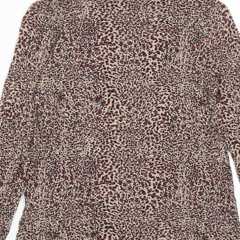 Marks & Spencer Womens Multicoloured Animal Print Viscose Basic Blouse Size 8 Round Neck - Leopard Print