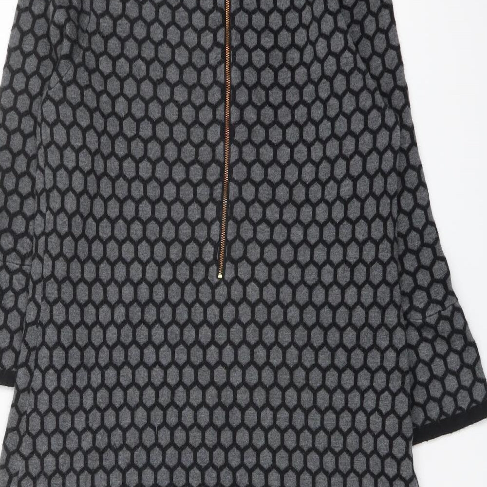 Great Plains Womens Grey Geometric Cotton Jumper Dress Size M Round Neck Zip