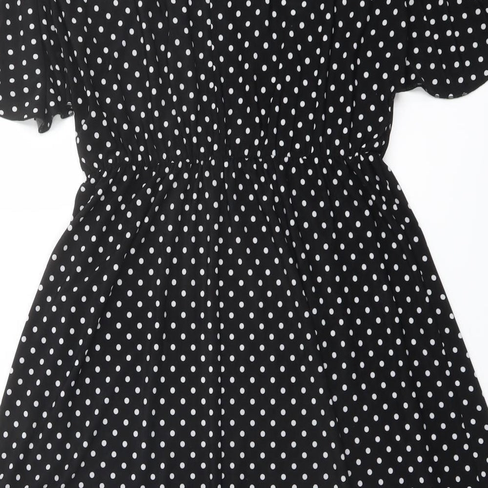 Red Herring Womens Black Polka Dot Polyester A-Line Size 10 V-Neck Pullover