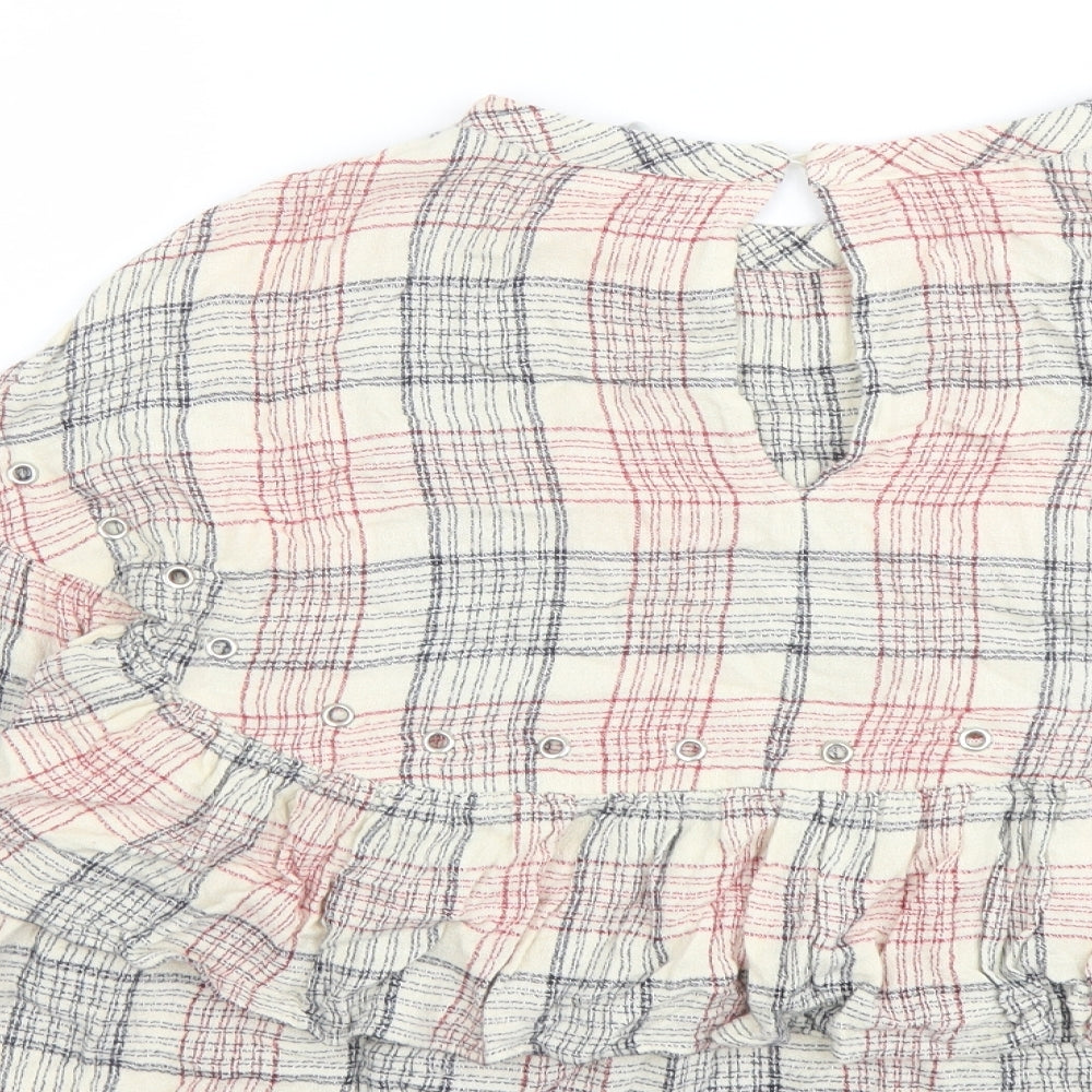 Zara Womens Beige Plaid Viscose Basic Blouse Size M Boat Neck