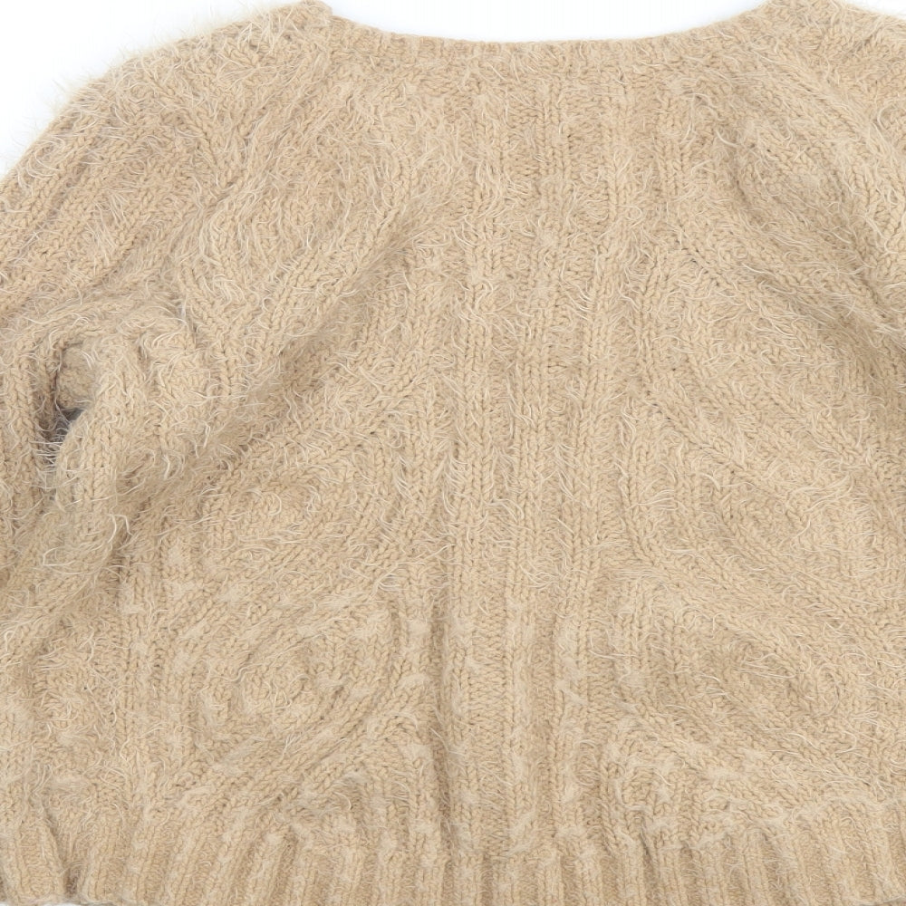 Marks & Spencer Womens Beige V-Neck Polyester Pullover Jumper Size M