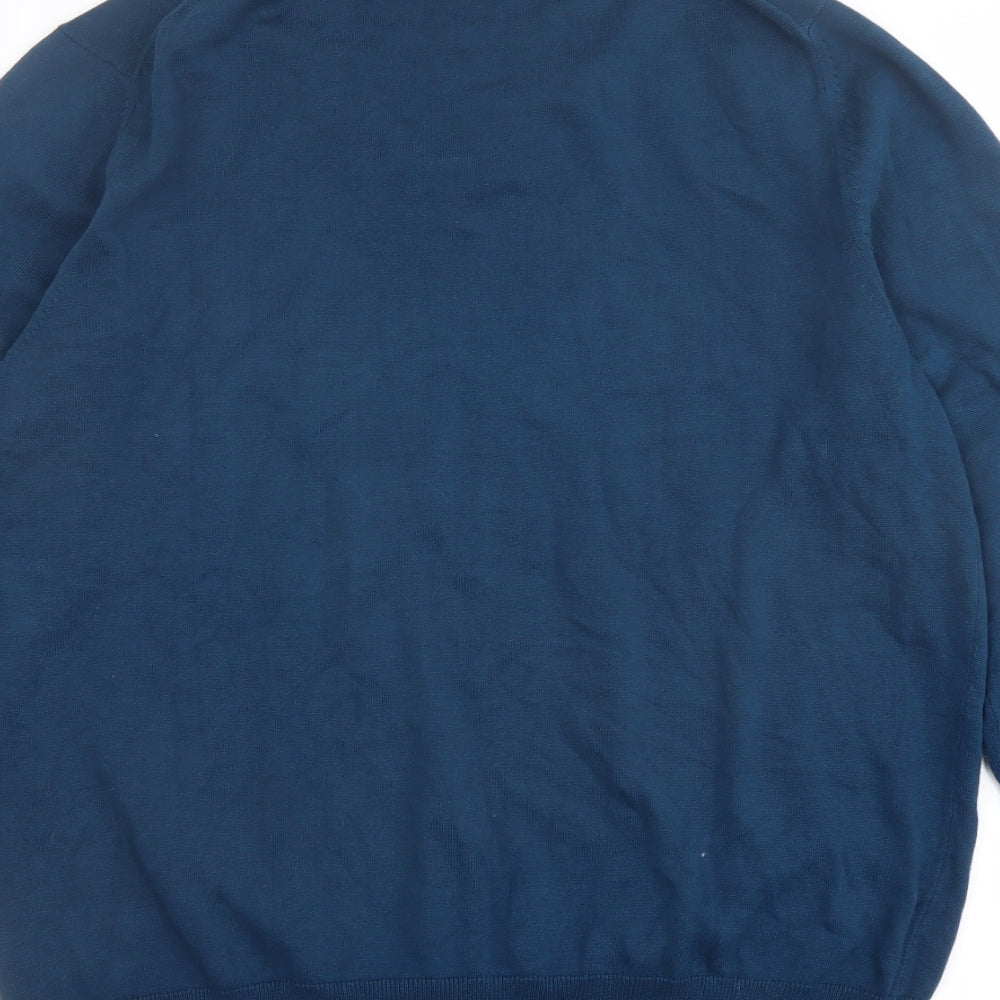 Marks & Spencer Mens Blue V-Neck Cotton Pullover Jumper Size L 3/4 Sleeve