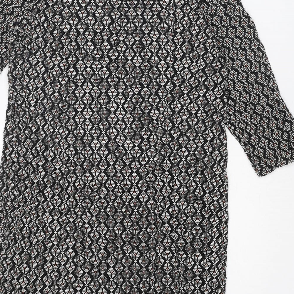 H&M Womens Black Geometric Viscose A-Line Size 8 Round Neck Button