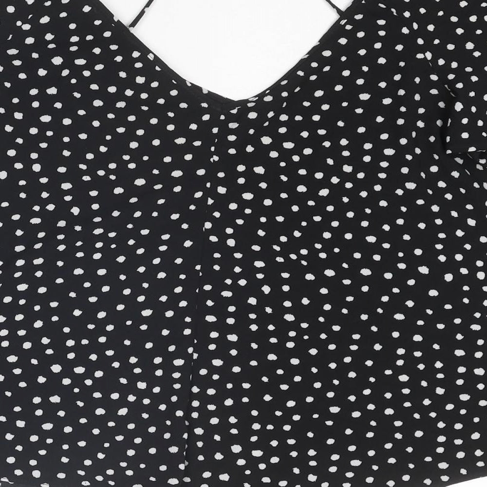 River Island Womens Black Animal Print Polyester Basic Blouse Size 10 V-Neck - Spotted