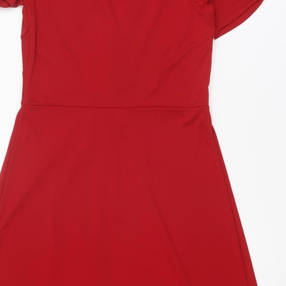 Marks & Spencer Womens Red Polyester A-Line Size 10 V-Neck Pullover