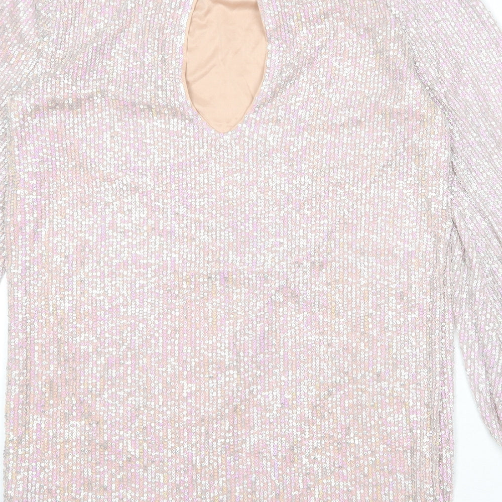 Club L Womens Pink Polyester Shirt Dress Size 10 Round Neck Button