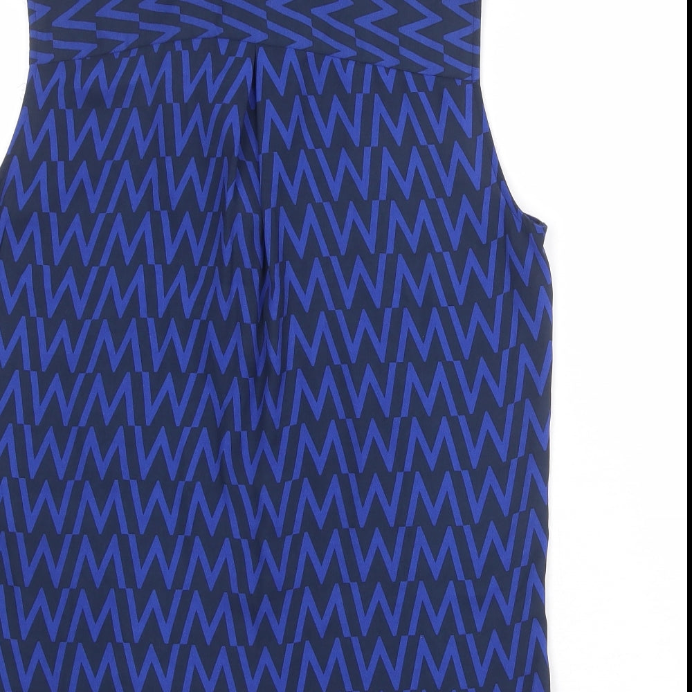 Marks & Spencer Womens Blue Geometric Polyester Basic Blouse Size 12 Round Neck