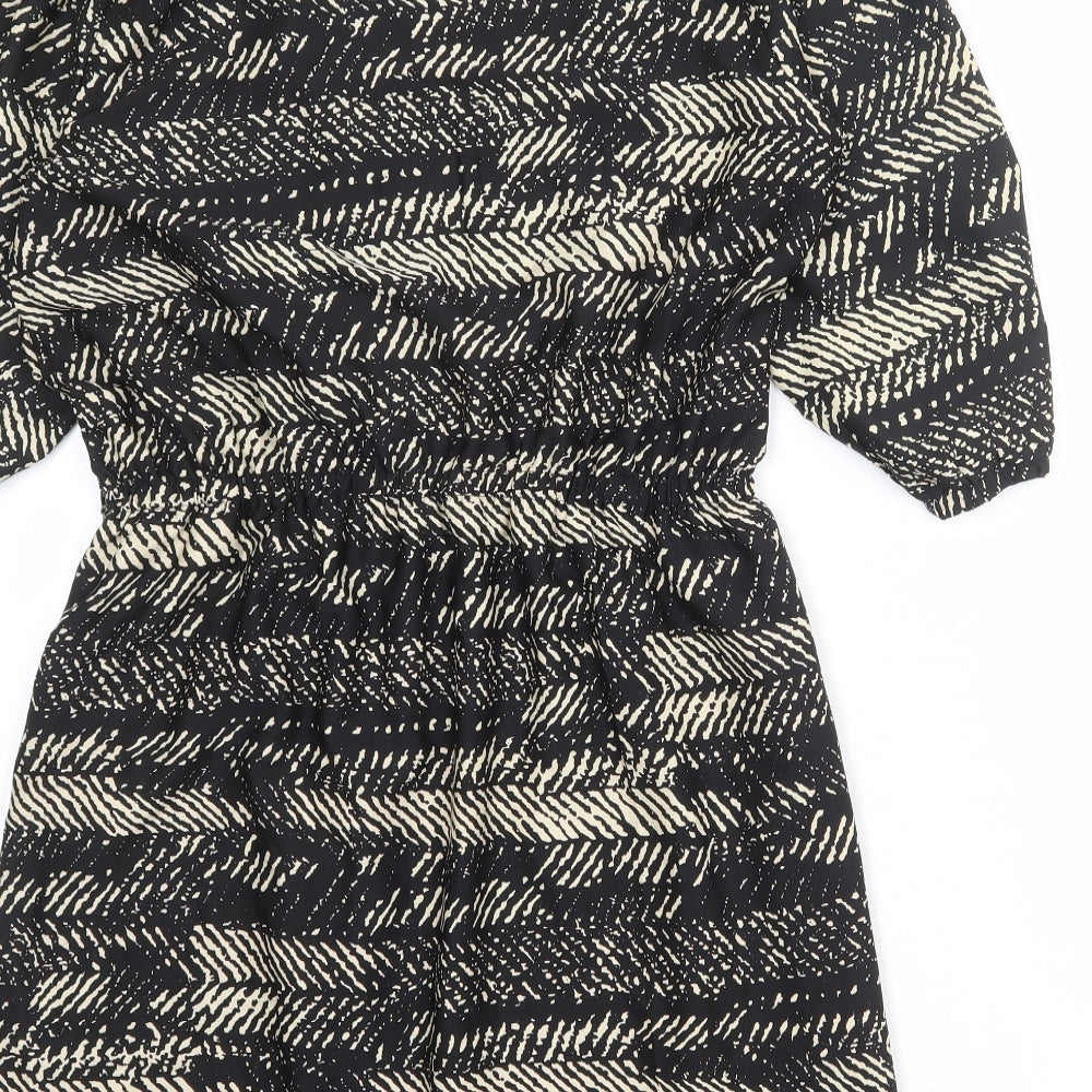 Yumi Womens Black Geometric Polyester A-Line Size 16 V-Neck