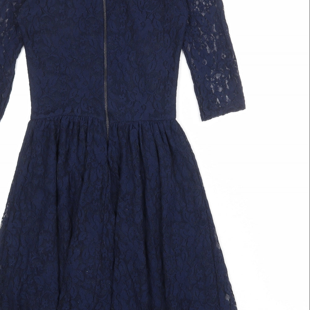 River Island Womens Blue Polyester Fit & Flare Size 6 Boat Neck Zip