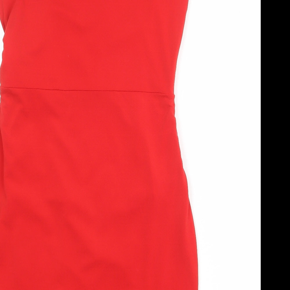 Laura Clement Womens Red Polyester Shift Size 10 Cowl Neck Zip - Front Detail