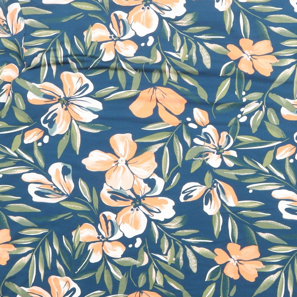Damart Womens Blue Floral Polyester Basic Blouse Size 10 Boat Neck