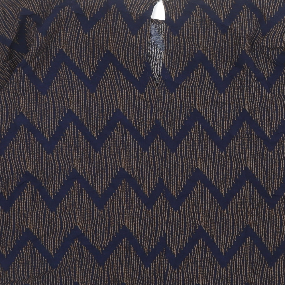 Saint Tropez Clothing Womens Blue Geometric Viscose Basic Blouse Size XS Boat Neck
