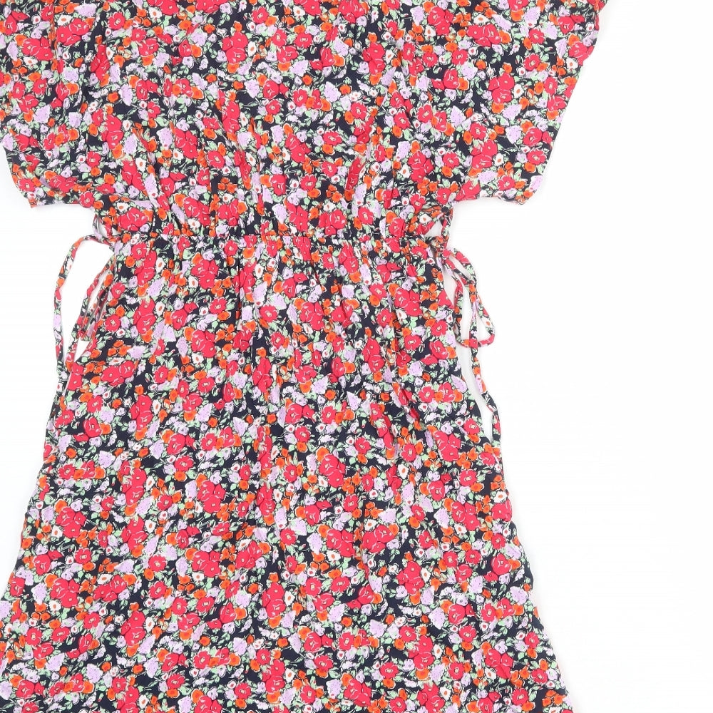 Marks & Spencer Womens Multicoloured Floral Viscose A-Line Size 6 V-Neck Pullover