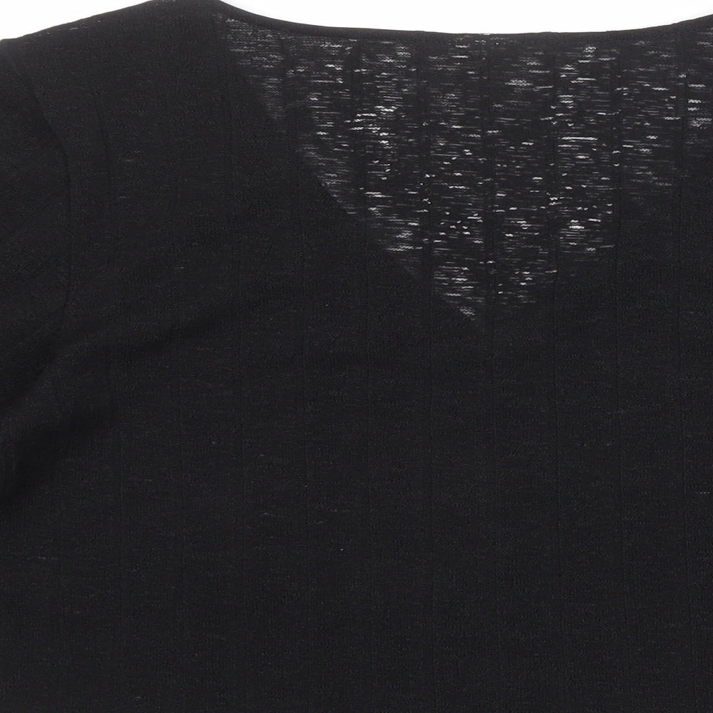 H&M Womens Black Polyester Basic Button-Up Size S V-Neck - Wide Sleeve