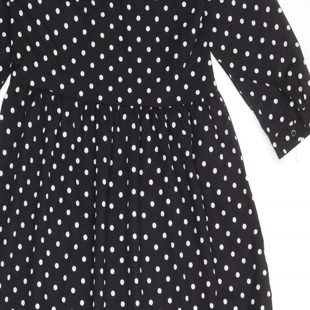 Urban Bliss Womens Black Polka Dot Polyester A-Line Size 10 Round Neck Button