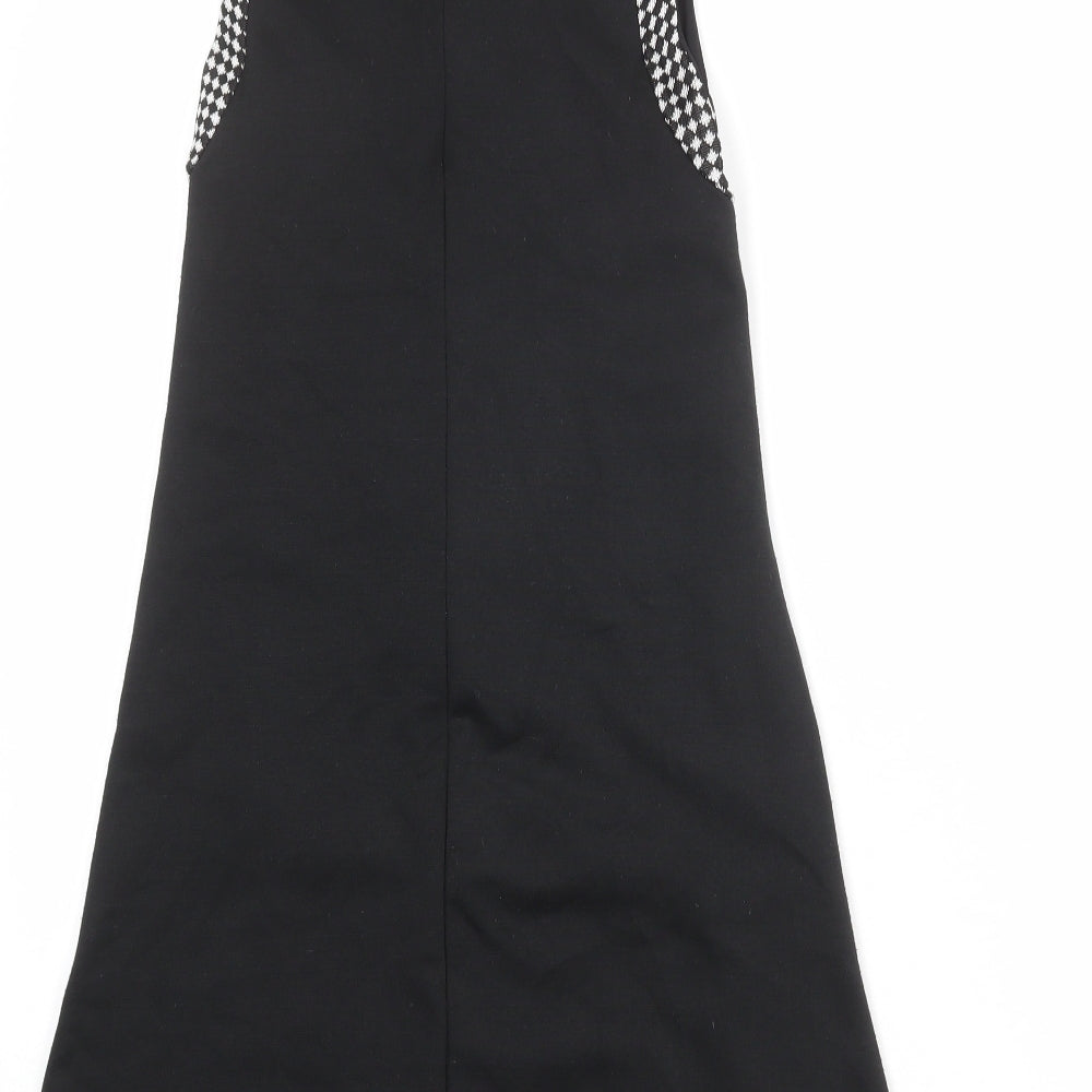 Zara Womens Black Geometric Polyester Tank Dress Size S Mock Neck Zip