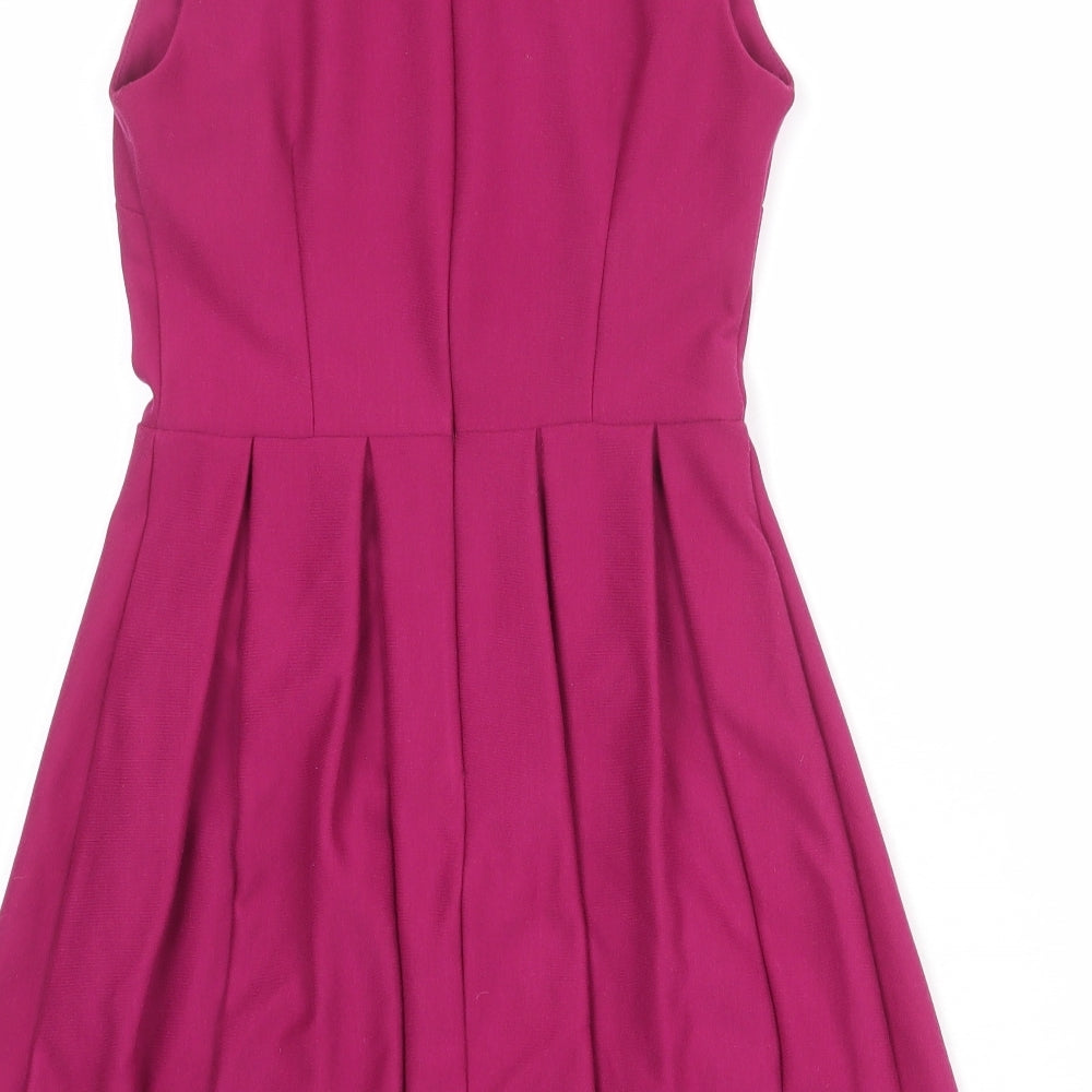 Topshop Womens Purple Polyester Skater Dress Size 6 Round Neck Zip