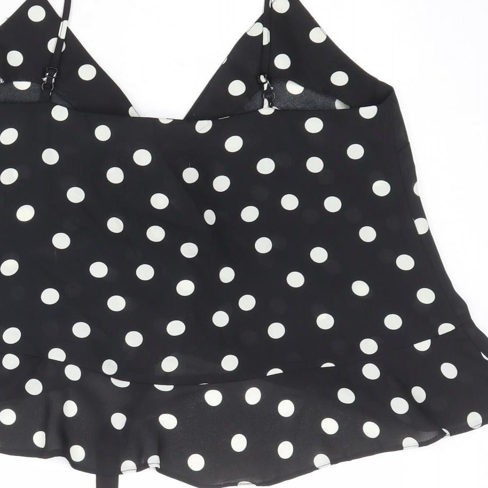 ASOS Womens Black Polka Dot Polyester Cropped Tank Size 10 V-Neck