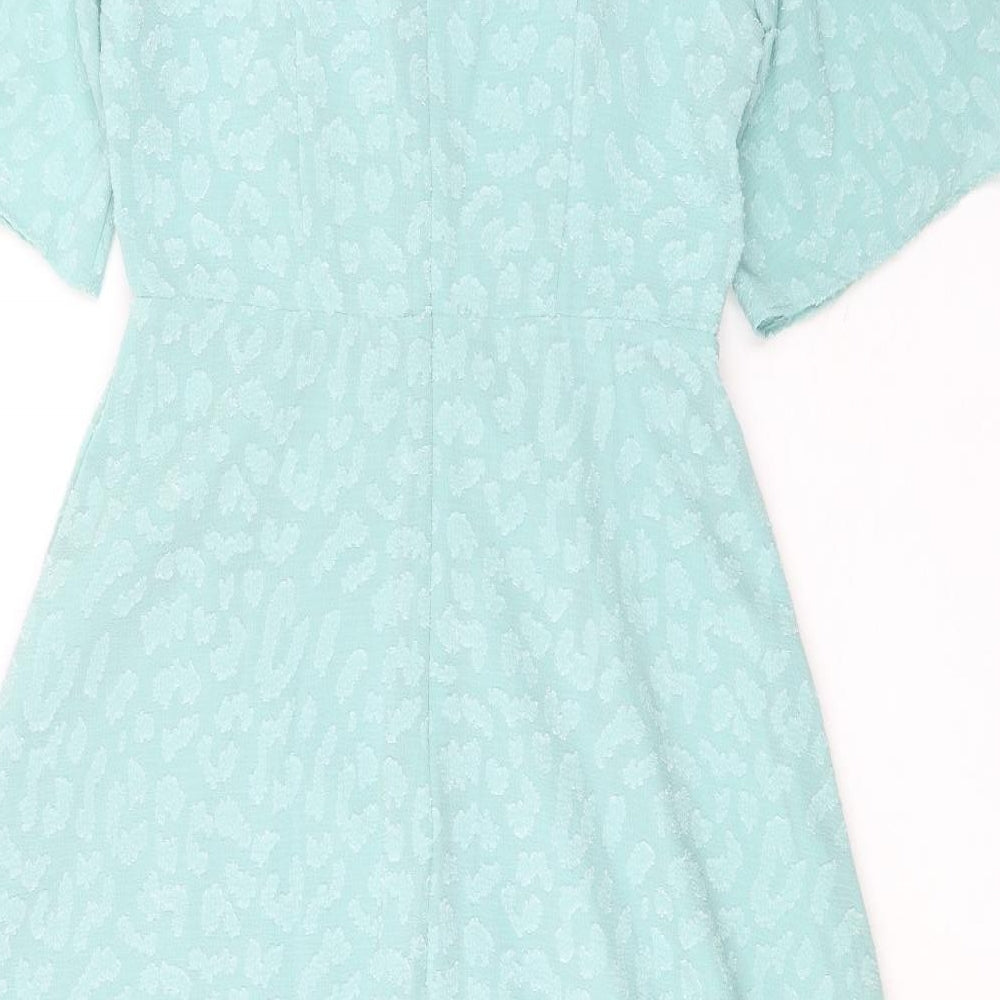 Marks & Spencer Womens Green Animal Print Polyester A-Line Size 10 Round Neck Zip - Ruched Detail