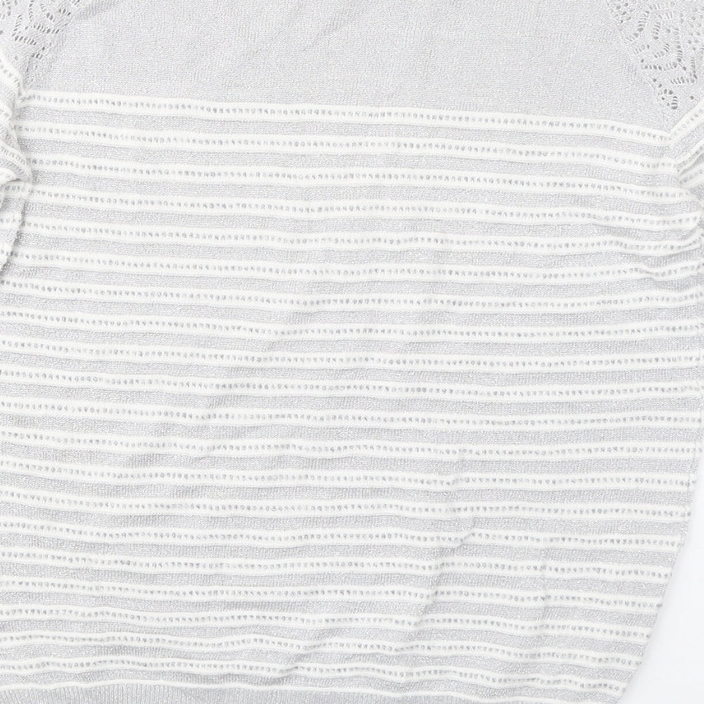 Oasis Womens Grey Round Neck Striped Viscose Pullover Jumper Size M